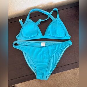 Xhilaration Bright Aqua Ribbed Bikini Set